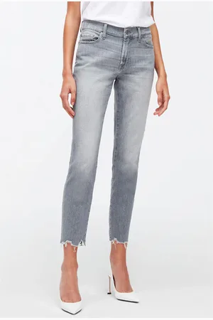 7 for all Mankind Grey Roxanne Ankle Worn Out Hem Jeans - 26