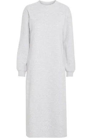Ichi Ihbela Grey Melange Brushed Jersey Dress - Xs