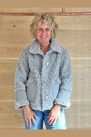 DIEGO M Shearling Jacket Grey - Uk 10