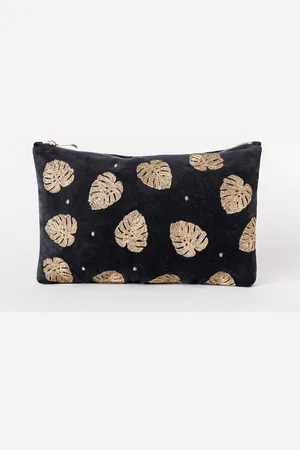 ELIZABETH SCARLETT Gold Jungle Leaf Everyday Pouch In