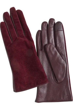 Ichi Gants En Cuir Et Velours Bordeaux - Xs-s