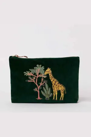 ELIZABETH SCARLETT Giraffe Forest Velvet Mini Pouch