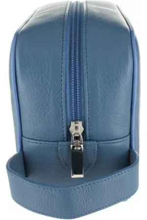 D R Harris Small Leather Wash Bag - Mid Blue - Blue, Leather
