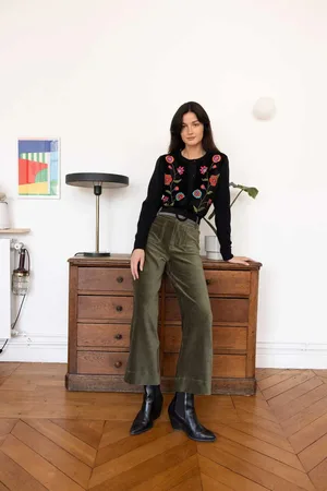 Derhy Rainbow Soft Corduroy Pants - Khaki / S