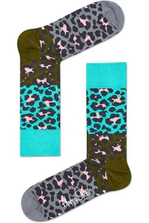 Happy Socks Blue Gray Block Leopard Socks - Pink, Grey, Teal, Black - 41-46 / Blue