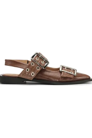 Ganni Feminine Buckle Ballerina Naplack - 37 / Fossil / Female