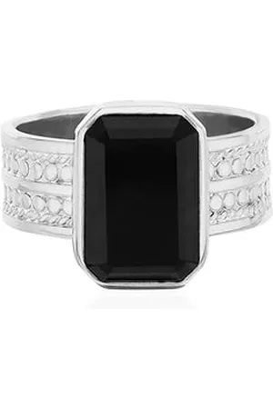 Anna Beck Large Onyx Rectangle Ring - Silver