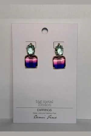 Big Metal London Margaret Allure Two Tone Crystal Earrings - Pink