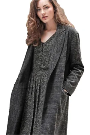 Louizon Long Coat In Wool - Grey, Black - Size 2 - Medium