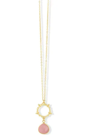 Ashiana Allegra Necklace - Short Pink Jade Pendant Necklace With Sunburst Ring Charm