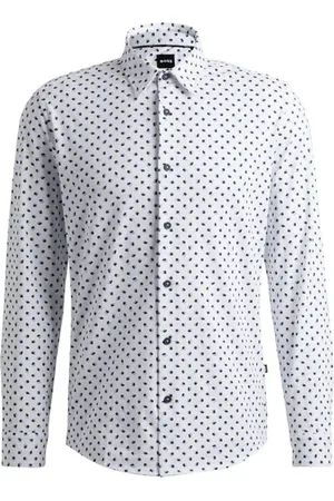 HUGO BOSS Boss - P-roan-kent Slim Fit Stretch Cotton Jersey Patterned Shirt 50521065 100 - M