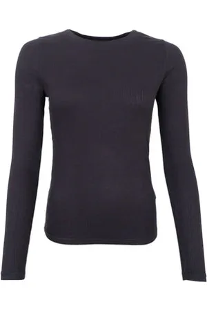 Black Colour Tea Long-sleeved Ribbed Top - - S/m