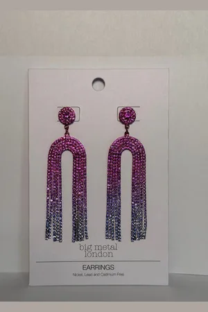 Big Metal London Veronika Ombre Statement Fringe Halo Earrings - Pink