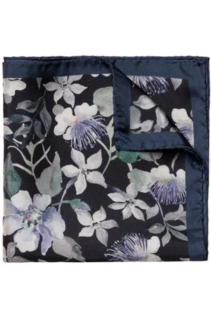Eton Navy Silk Pocket Square With Floral - One Size