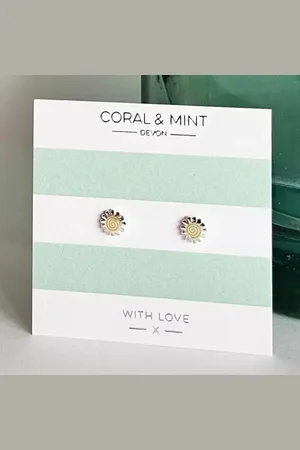 Coral Sunshine Enamel Earrings