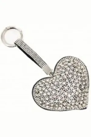 Black Colour Large Puffed Heart Glitter Keyring - One Size