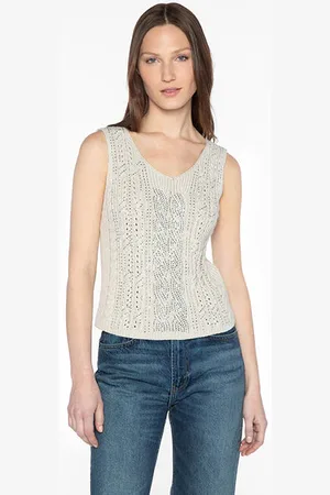 Kinross Cashmere Crystal Cable Tank - Black / Xs