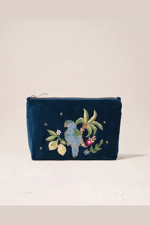 ELIZABETH SCARLETT Jungle Paradise Parrot Ink Velvet Mini Pouch