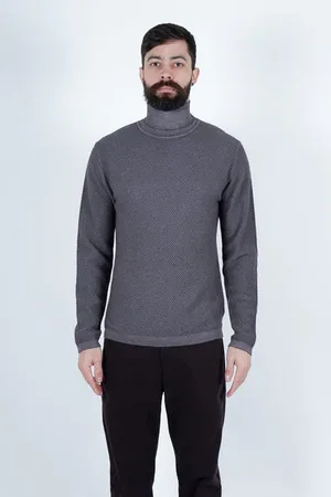 Daniele Fiesoli Grey Ribbed Effect Turtle Neck Jumper - Large