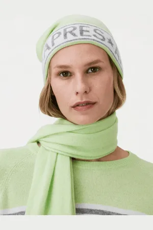 Brodie Cashmere Lime Green & Grey Apres Hat Pom Pom - One Size