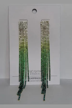 Big Metal London Veronika Ombre Long Fringe Statement Earrings