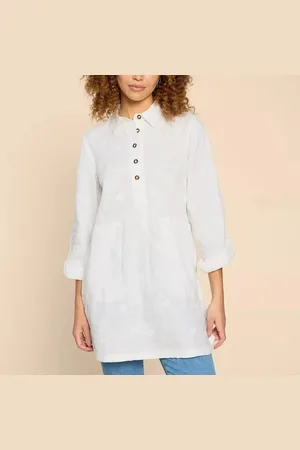 White Stuff Evelyn Embroidered Linen Tunic - Natural - Uk 18 / Us 14