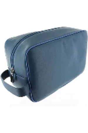D R Harris Large Leather Wash Bag - Mid Blue - Blue, Leather