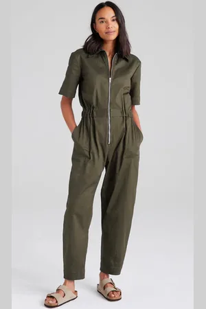 Cape Cove Zip Barrel Leg Jumpsuit - Khaki / S