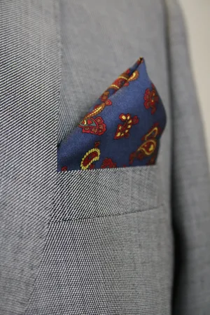 Knightsbridge Neckwear Navy With Gold & Paisley Pattern Silk Pocket Square