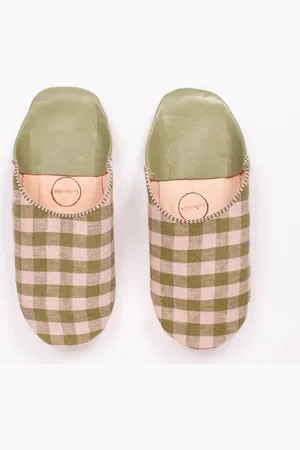 Bohemia Margot Linen Babouche Slippers Check - Small
