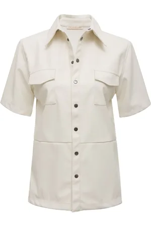 Gold Hawk Faux Leather Short Sleeve Shirt In Dove - Small