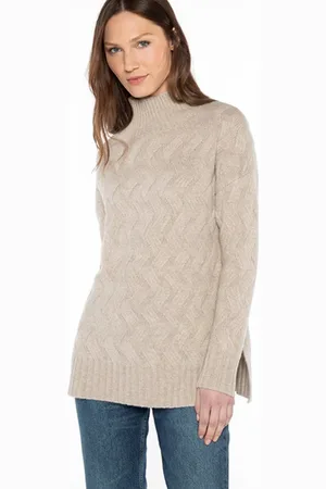 Kinross Cashmere Luxe Cable Funnel Neck Jumper In Mushroom Lfsc4-172 - L