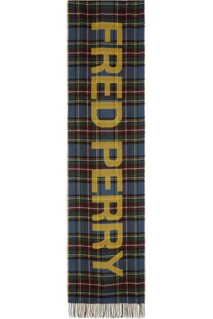 Fred Perry Authentic Graphic Oversized Scarf Tartan Silver & Chrome Yellow