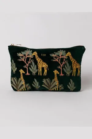 ELIZABETH SCARLETT Giraffe Forest Velvet Everyday Pouch
