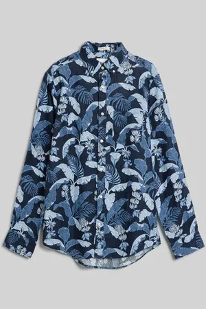 GANT - Regular Fit Printed Linen Shirt In Marine 3240078 410 - M