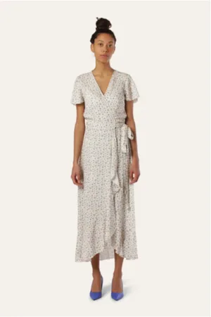 American Dreams Milly Wrap Dress Long Blue Flower - - S