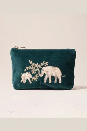 ELIZABETH SCARLETT Elephant Herd Velvet Mini Pouch