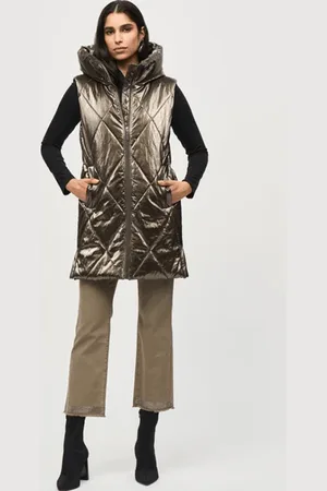 Joseph Ribkoff Quilted Hooded Puffer Gilet In Metallic 243940 Col 8012 - M