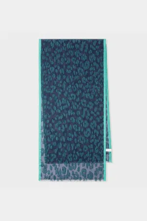 Paul Smith And Green Sheer Silk Mix Leopard Print Scarf