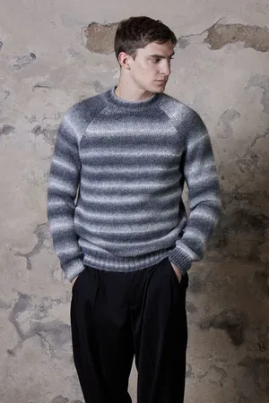 Daniele Fiesoli Alpaca Stripe Fade Sweatshirt Grey/white - Large