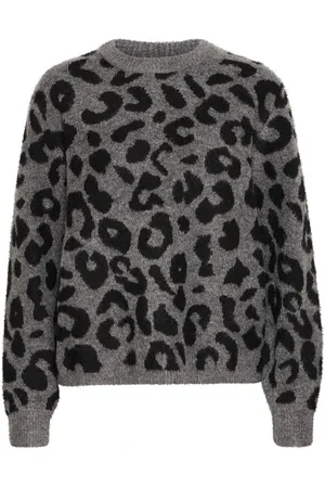 B YOUNG Bxminya Leopard Jumper Mid Grey Melange Mix - Uk 16