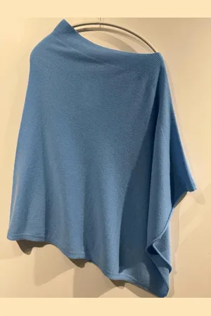Kinross Cashmere Rib Detail Poncho In Mirage Lrac3-240 - One Size