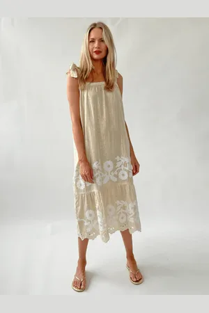 ROSE AND ROSE Alba Appliqued Sleeveless Sun Dress In And White - S