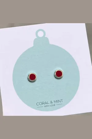 Coral Berry Enamel Stud Earrings