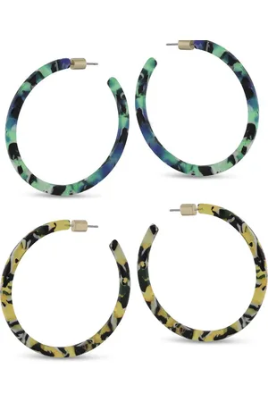 Big Metal London Large Resin Hoops - Mia - Green-blue-black