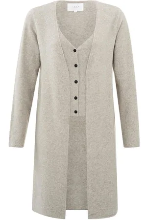 YAYA Long Cardigan With Attached Vest - Dove Grey - S