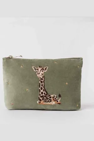 ELIZABETH SCARLETT Giraffe Mother & Baby Velvet Mini Pouch