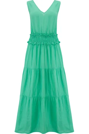 120% Lino Sleeveless Tiered Dress In - 14 Uk