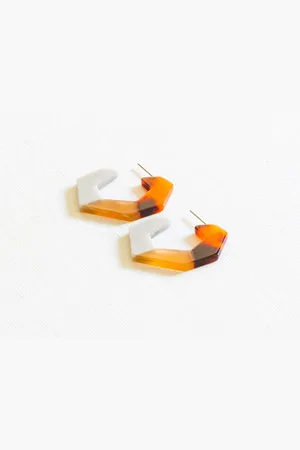 Big Metal London Resin 3 Tone Hexagon Hoop Earrings