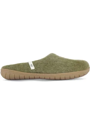 Egos Hand-made Moss Felted Wool Slippers With Rubber Soles - 4.5
